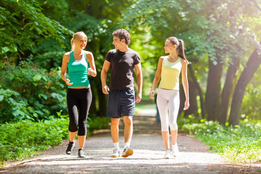 3 peoples are making a daily walking habit routine for better health.