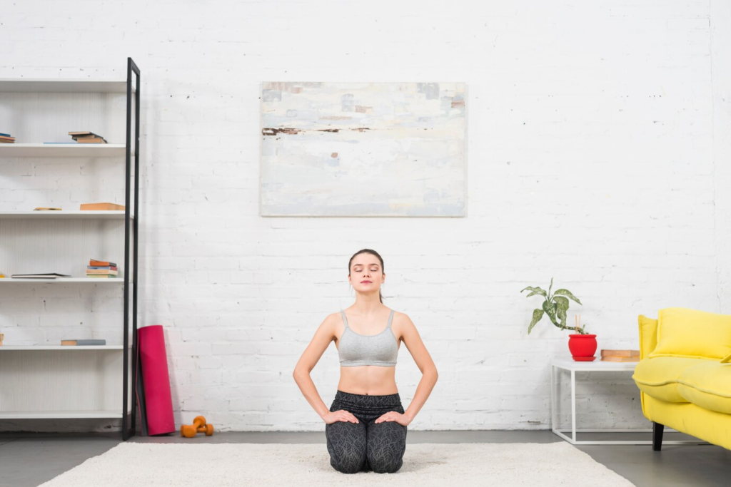 beautiful young woman doing yoga for mind-full body balance and reducing her stress.