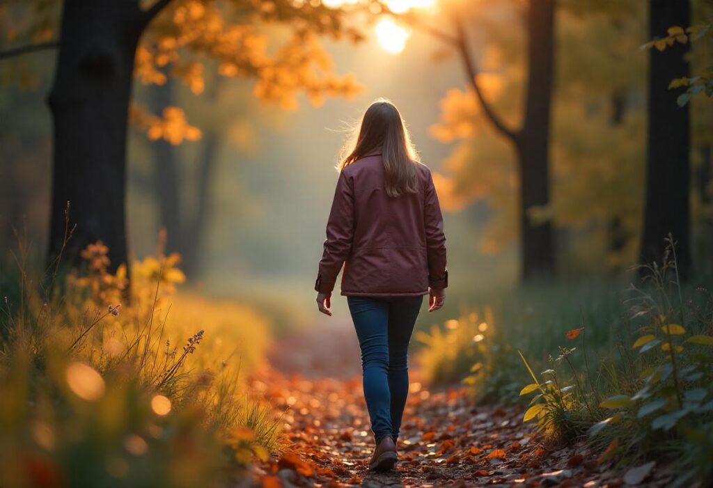 young aged woman in pant shirt doing nature walks