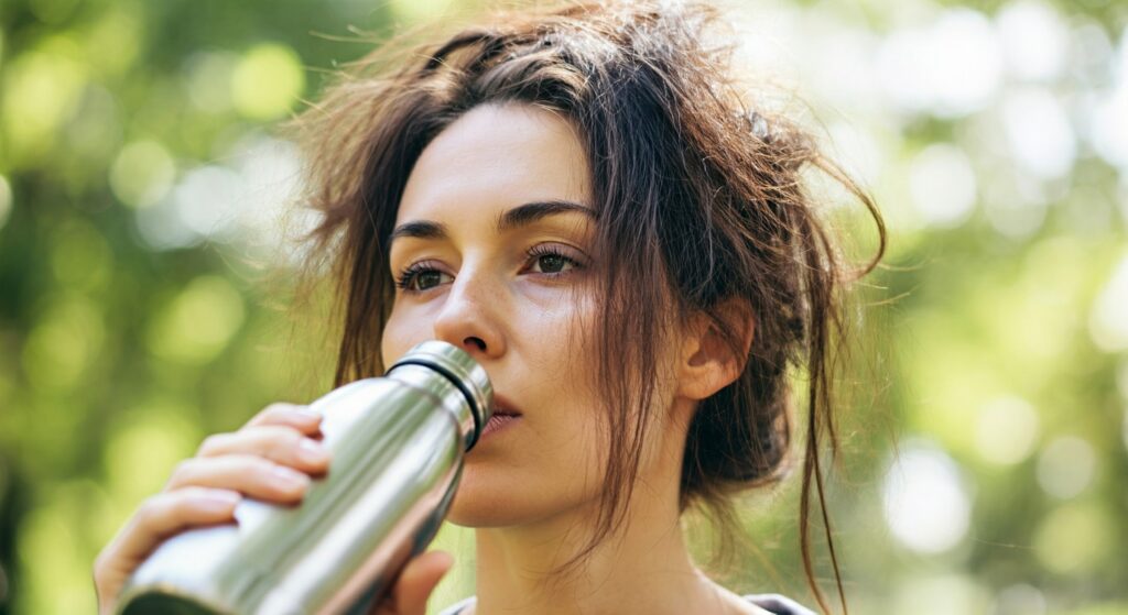 Woman staying hydrated in heat