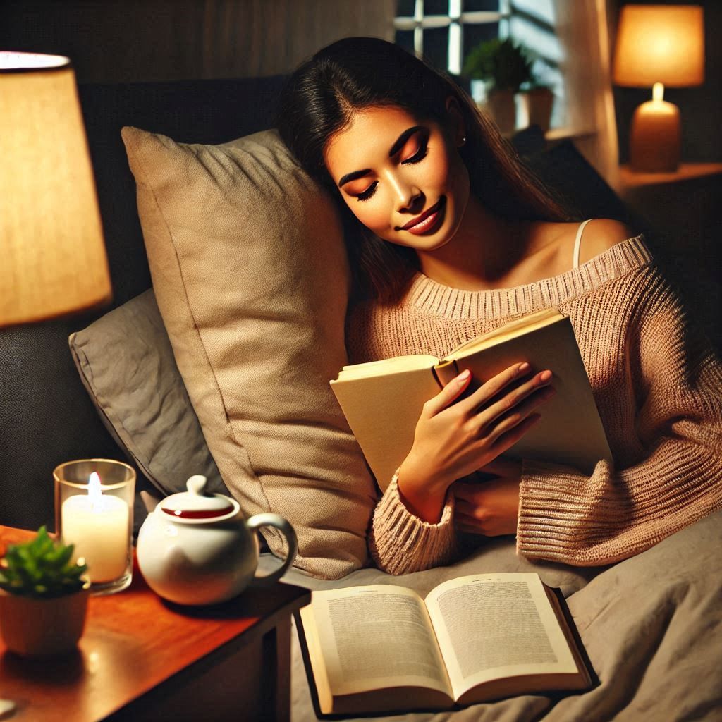 Woman peacefully sleeping and taking the perfect bedtime routine.