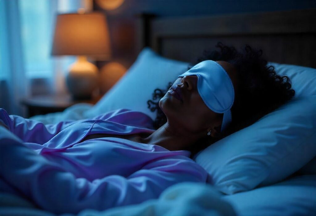 woman sleeping peacefully with the sleep eye equipment