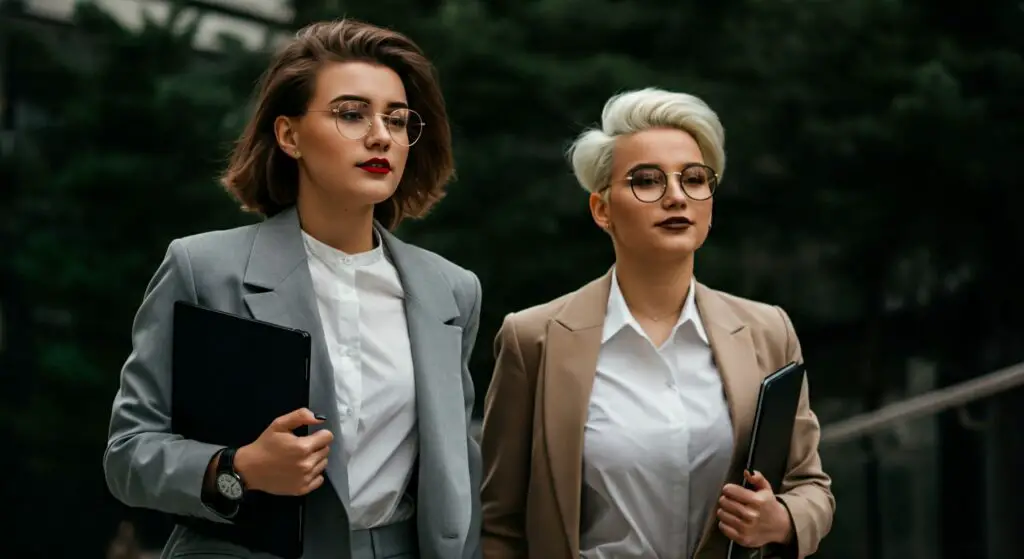 Two woman's walking during their work hours.