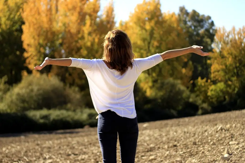 woman deep breathing and reduces stress