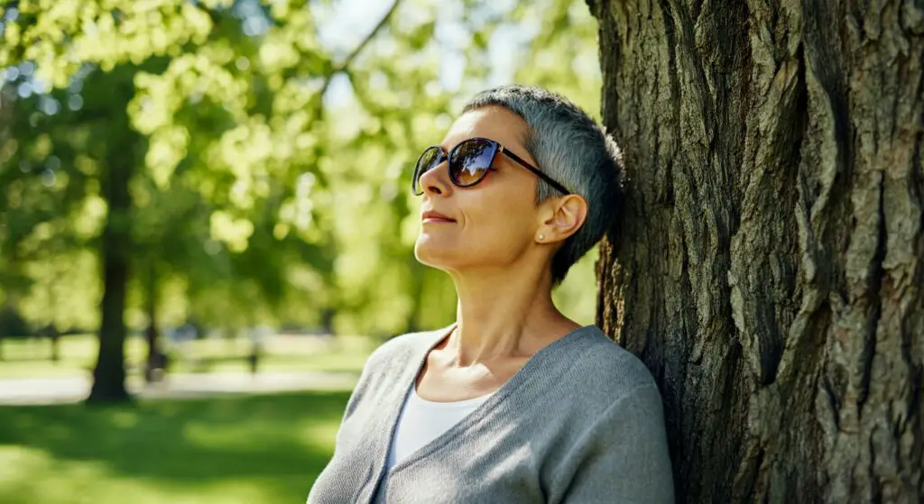 Green spaces reduce stress for woman.