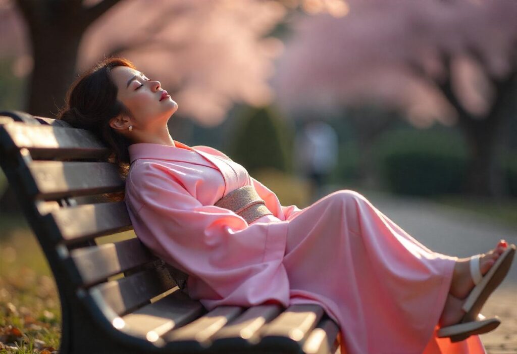 Young woman in sleep tourism improving her mental well-being.