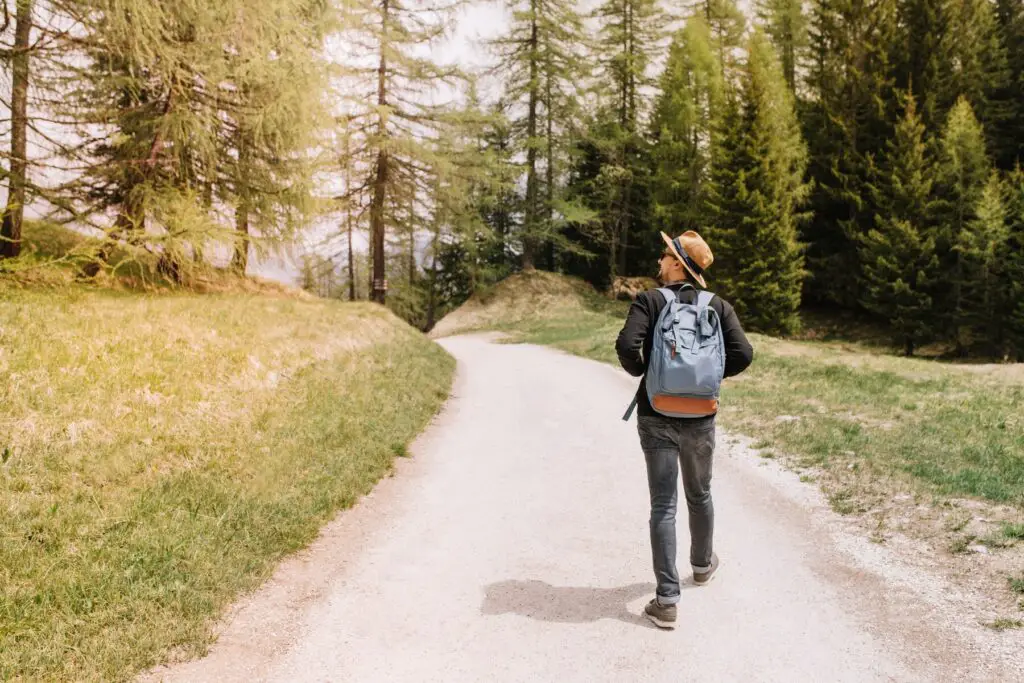 This image shows the man doing nature walks to reduce anxiety and stress.