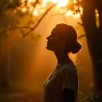 This image shows the woman working on getting Circadian Rhythm Alignment for All-day Energy-Gain.