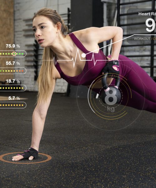 Mobility training of woman with digital stats showing