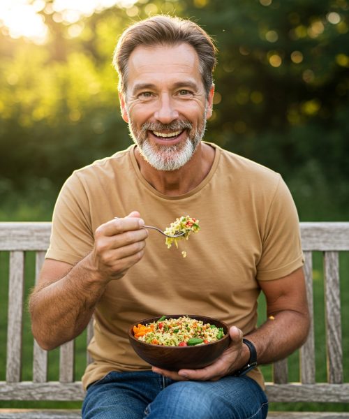 Old man eating healthy food for mental clarity